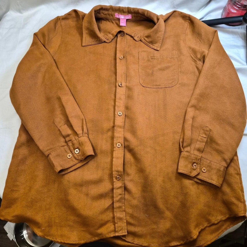 Woman Within Faux Suede Button Down Shirt Women 18/20 L Western Boho Cottagecore - Picture 4 of 7